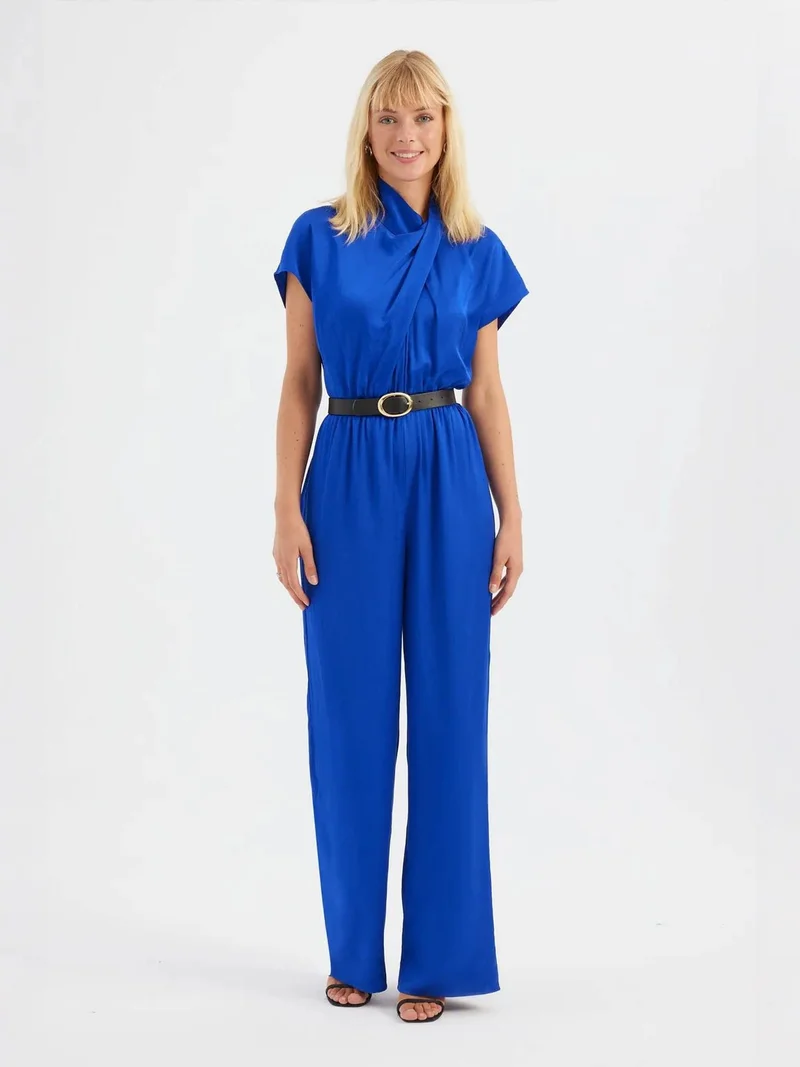 High Neck Drawstring Jumpsuit with a Front Detail