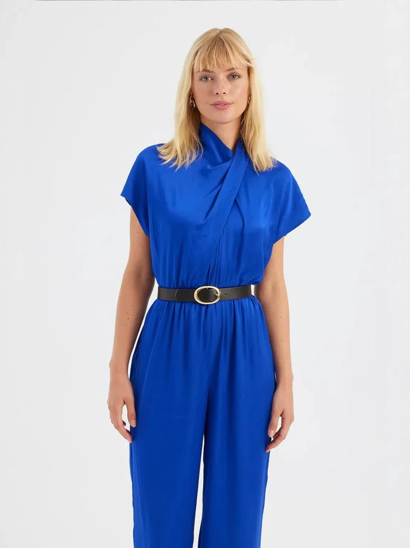 HICCUP Blue High Neck Drawstring Jumpsuit with a Front Detail for Women | Best Price UAE