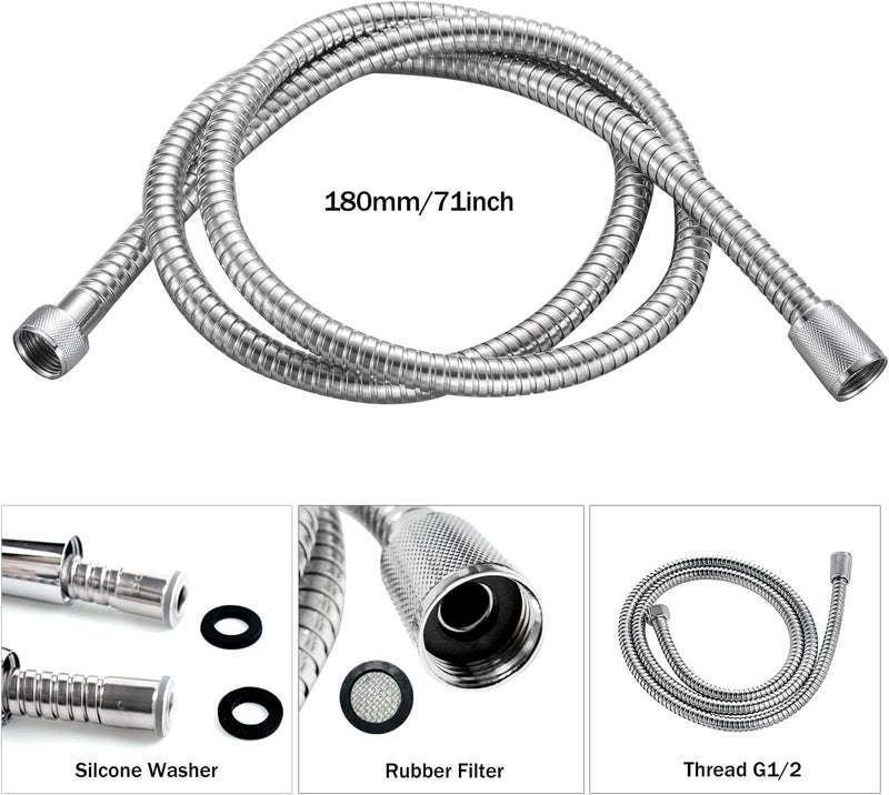 جومو خرطوم دش بطول 1.8 متر، طول إضافي 71 بوصة (180 سم)، مصنوع من الفولاذ المقاوم للصدأ، خرطوم بديل مرن لرؤوس الدش المحمولة، مزود بطلاء كروم. - Image 5