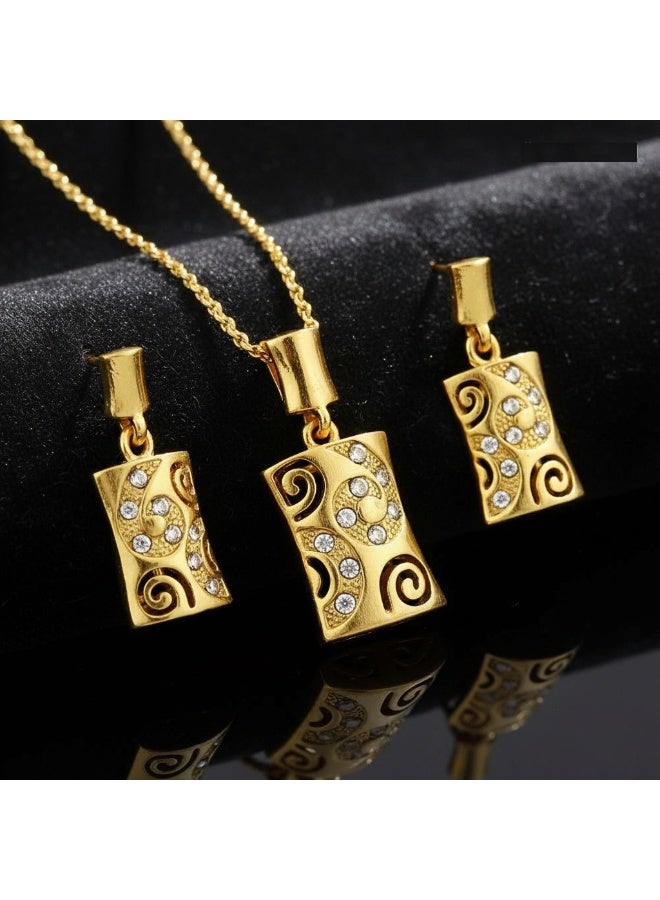 Fashion Jewelry 18K Gold Plated Austrian Rhinestone BELL shape Vintage Pendant with Necklace and Earrings Fashionable JEWELRY SET with 18KGP stamp - Image 1