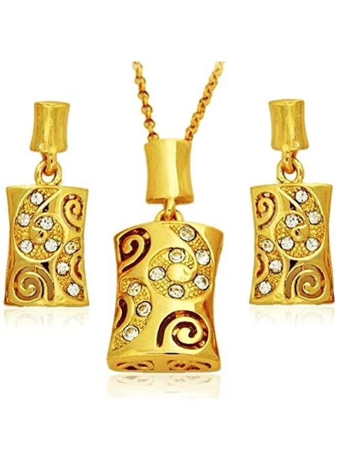Fashion Jewelry 18K Gold Plated Austrian Rhinestone BELL shape Vintage Pendant with Necklace and Earrings Fashionable JEWELRY SET with 18KGP stamp - Image 3