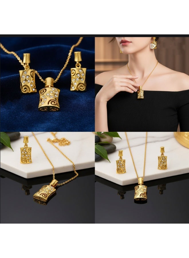 Fashion Jewelry 18K Gold Plated Austrian Rhinestone BELL shape Vintage Pendant with Necklace and Earrings Fashionable JEWELRY SET with 18KGP stamp - Image 2
