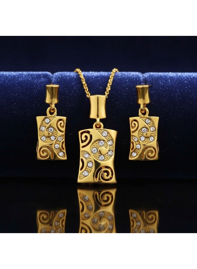 Fashion Jewelry 18K Gold Plated Austrian Rhinestone BELL shape Vintage Pendant with Necklace and Earrings Fashionable JEWELRY SET with 18KGP stamp - Image 4