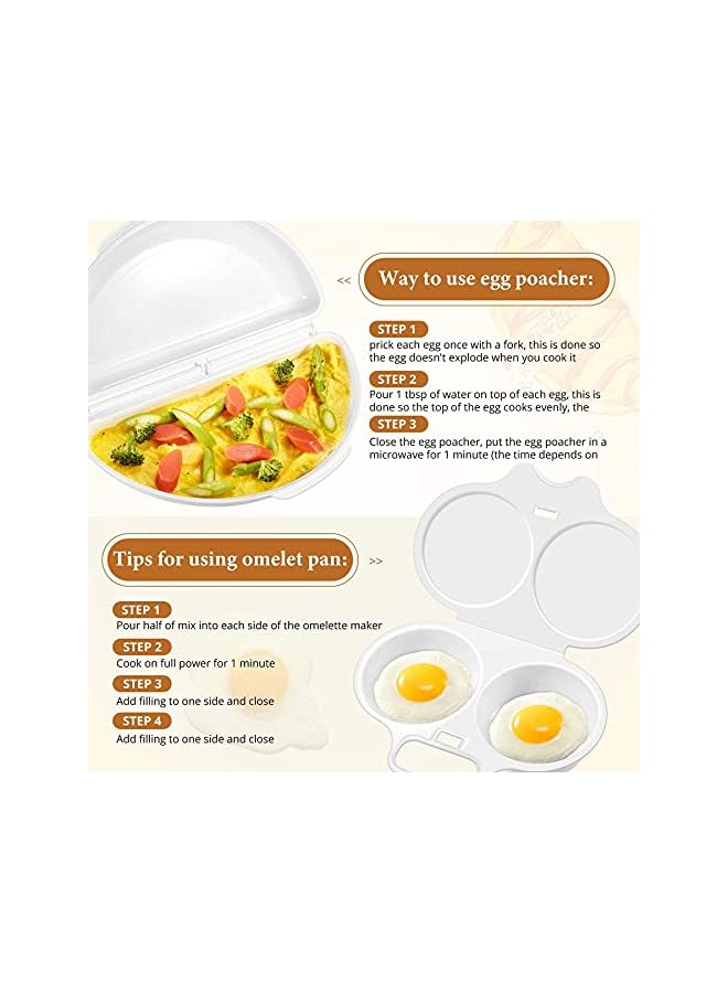 بروماس صياد البيض ومقلاة الأومليت للميكروويف، تجويفان للبيض المسلوق المثالي، أواني طهي بالميكروويف، مجموعة سهلة للبيض لإفطار سريع وصحي، آمنة للاستخدام في غسالة الأطباق، غير لاصقة، أساسيات المطبخ - Image 2