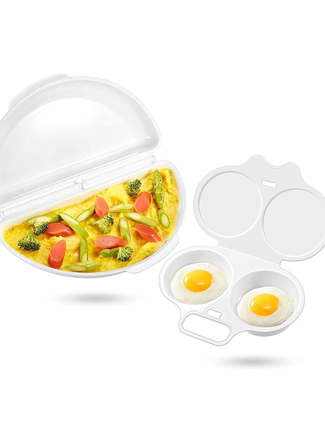 بروماس صياد البيض ومقلاة الأومليت للميكروويف، تجويفان للبيض المسلوق المثالي، أواني طهي بالميكروويف، مجموعة سهلة للبيض لإفطار سريع وصحي، آمنة للاستخدام في غسالة الأطباق، غير لاصقة، أساسيات المطبخ - Image 1