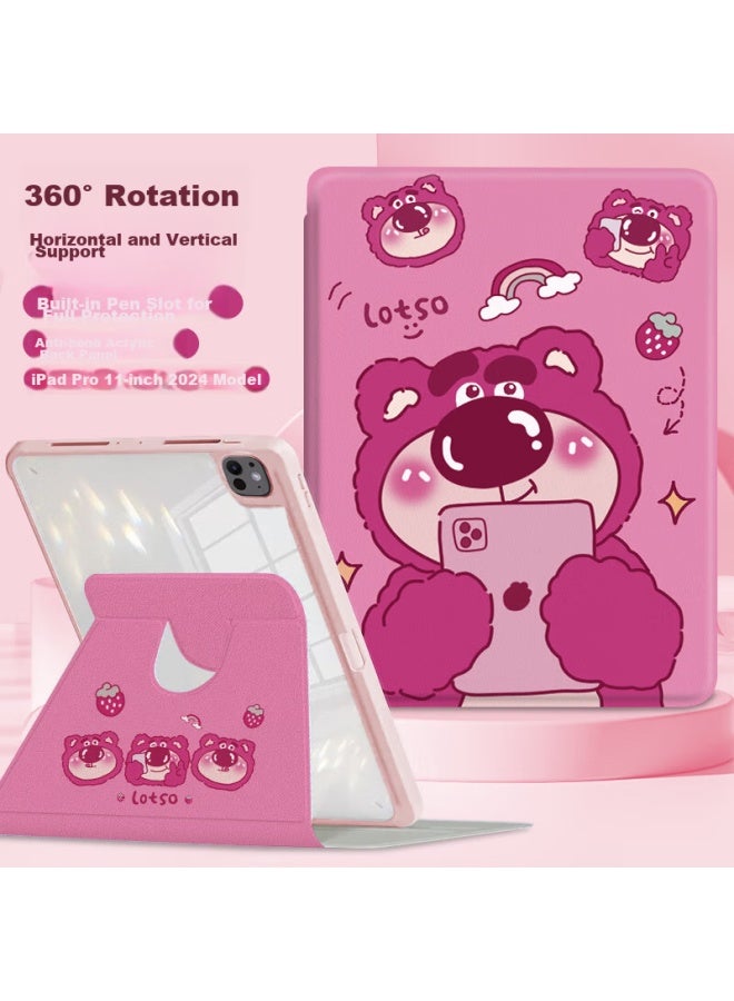 Sehan Shihan Compatible With Ipad Pro 11-Inch M4 Chip Model, Protective Case With Pencil Holder, 360-Degree Rotating, Horizontal And Vertical Support, Full Protection, Shockproof, Anti-Bend, Transparent, Cute Cartoon Design - Image 1
