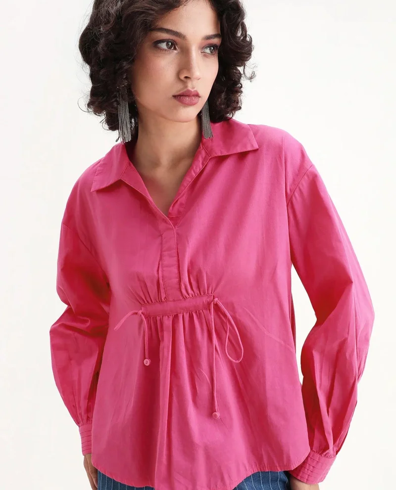 Rareism Women's Solid Collared Top
