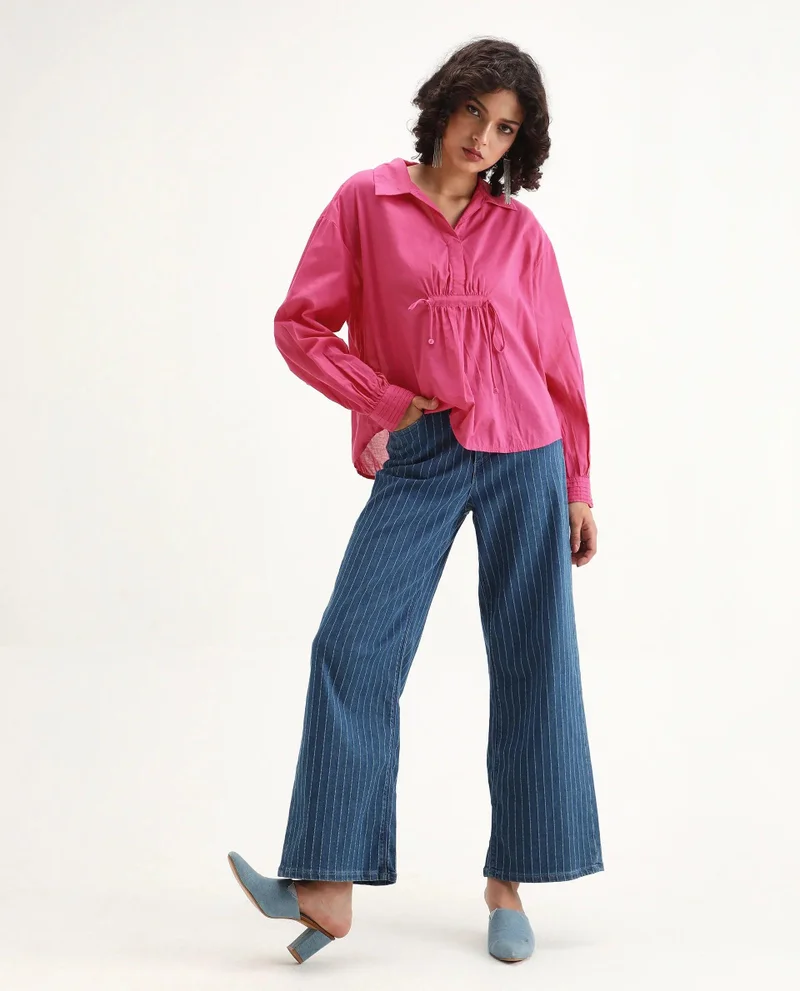 Rareism Women's Solid Collared Top