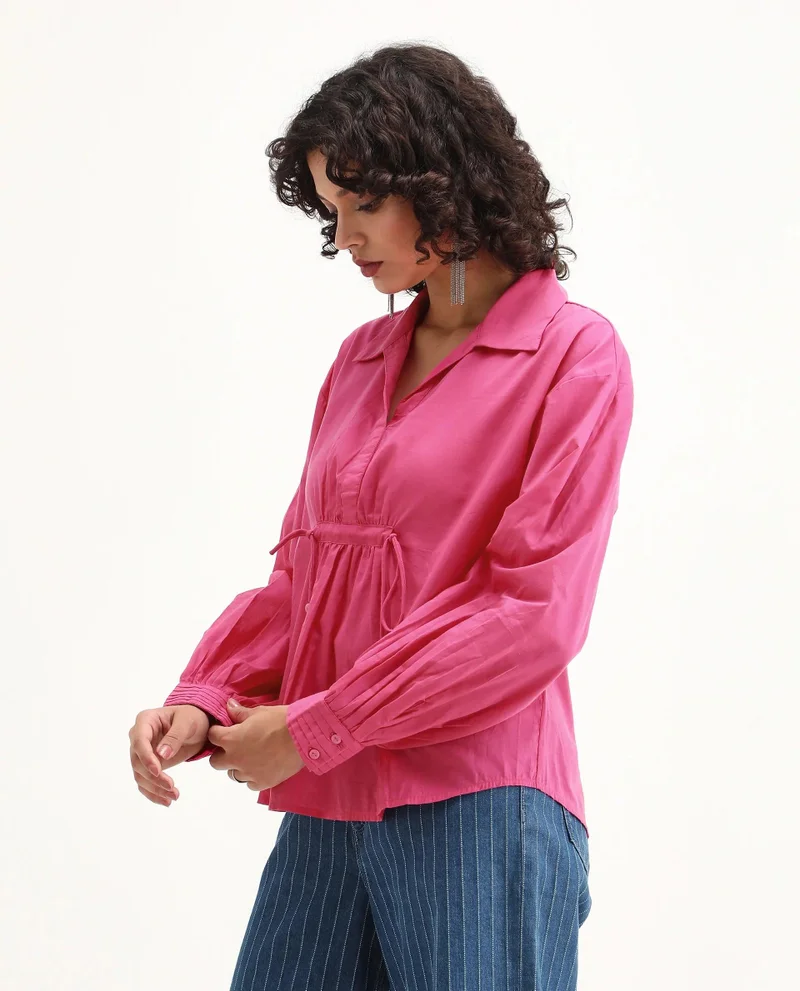 Rareism Women's Solid Collared Top