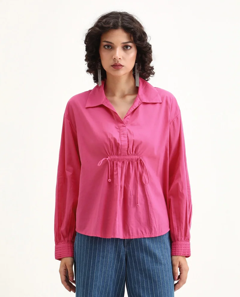 Rareism Women's Solid Collared Top