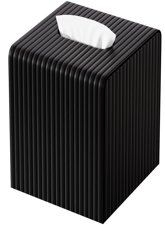 LADSTAG Black Tissue Box Cover, Square Modern Facial PU Leather Tissue Holder Napkin Dispenser Accessories for Bathroom Vanity Countertop,Bedroom Dresser,Night Stand,Desk,Office - Image 1