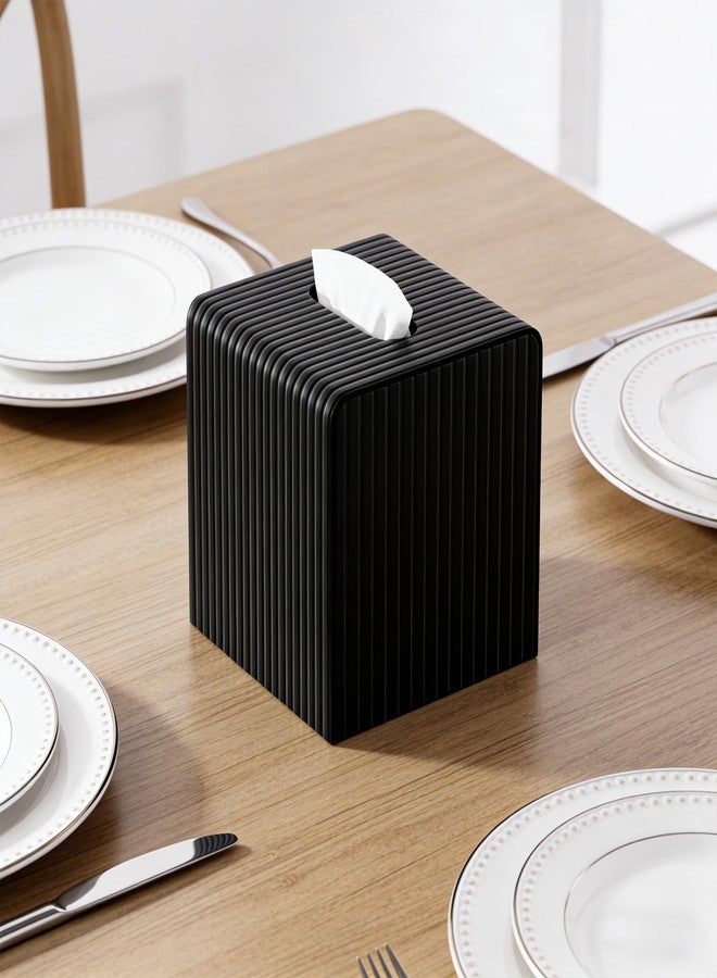 LADSTAG Black Tissue Box Cover, Square Modern Facial PU Leather Tissue Holder Napkin Dispenser Accessories for Bathroom Vanity Countertop,Bedroom Dresser,Night Stand,Desk,Office - Image 5