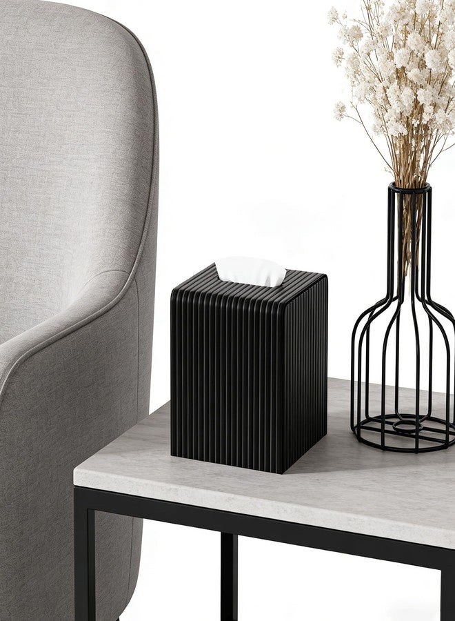 LADSTAG Black Tissue Box Cover, Square Modern Facial PU Leather Tissue Holder Napkin Dispenser Accessories for Bathroom Vanity Countertop,Bedroom Dresser,Night Stand,Desk,Office - Image 3