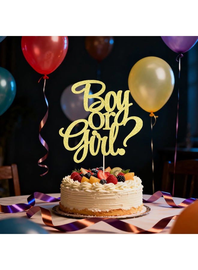 Auteby Boy or Girl Cake Topper - Gold Glitter Baby Shower Party Decorations Supplies - Image 3