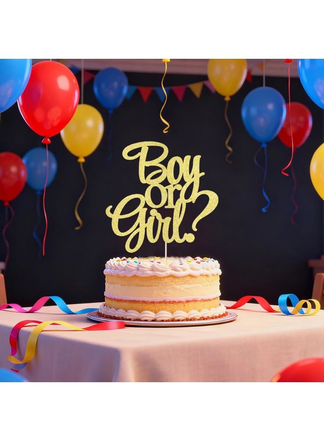 Auteby Boy or Girl Cake Topper - Gold Glitter Baby Shower Party Decorations Supplies - Image 1