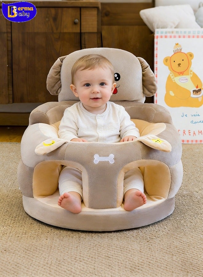 Berma Baby Baby Sitting Chair, Baby Sofa Toy, Baby Support Seat, Baby Comfort Learning Seat, Learning Sitting and Feeding Chair, Soft and Cuddly Plush Floor Sofa for Baby to Play, Suitable for Boys and Girls (Gray Big Eared Dog) - Image 1