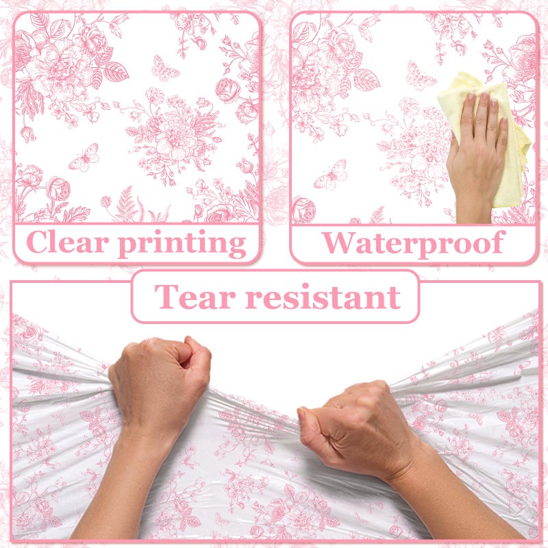 ILUIGGW 3Pcs Pink Floral Tablecloth, 52 x 87 Inch Vintage Flower Table Cover, Rectangle Floral Table Cover, Pink and White Porcelain Tablecloth for Spring Tea Wedding Shower Birthday Party - Image 4