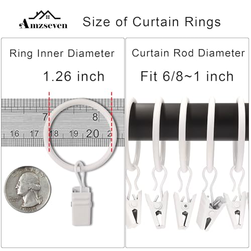 AMZSEVEN 40 Pack Curtain Rings with Clips, Drapery Clips with Rings, Drapes Rings 1.26 in Interior Diameter, Fits up to 1 in Curtain Rod, White - Image 3