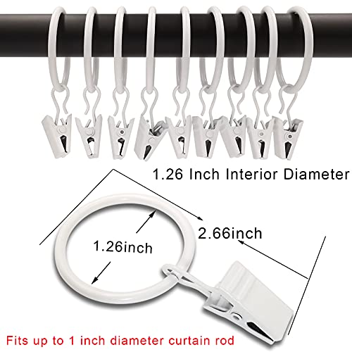 AMZSEVEN 40 Pack Curtain Rings with Clips, Drapery Clips with Rings, Drapes Rings 1.26 in Interior Diameter, Fits up to 1 in Curtain Rod, White - Image 2