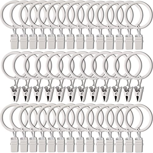 AMZSEVEN 40 Pack Curtain Rings with Clips, Drapery Clips with Rings, Drapes Rings 1.26 in Interior Diameter, Fits up to 1 in Curtain Rod, White - Image 1