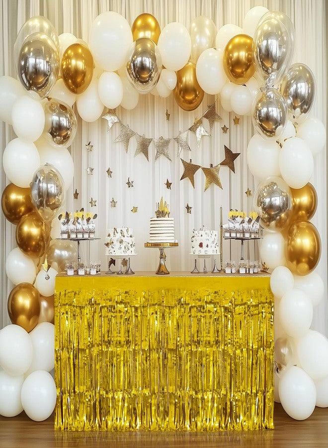 Watch Me Fly 2 Pack Gold Table Skirts, 29x108" Metallic Foil Tinsel Fringe Table Skirts for Rectangle Tables Streamer Curtains Backdrop, Party Decorations for Birthdays Weddings Holidays - Image 2