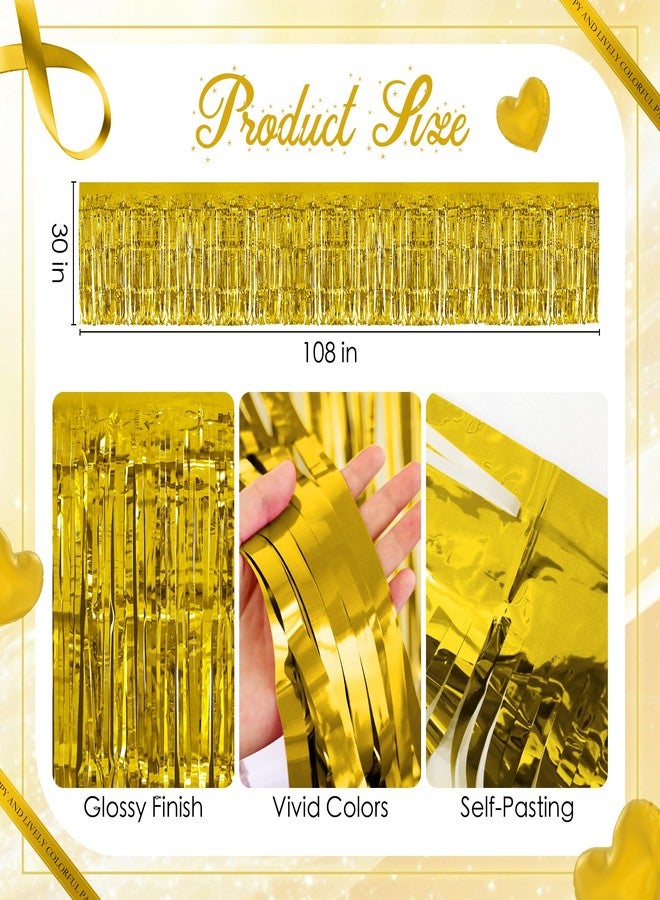 Watch Me Fly 2 Pack Gold Table Skirts, 29x108" Metallic Foil Tinsel Fringe Table Skirts for Rectangle Tables Streamer Curtains Backdrop, Party Decorations for Birthdays Weddings Holidays - Image 3