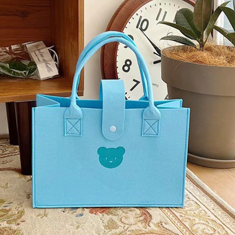Printed Bear Felt Handbag Portable Large Capacity Tote Bag Printable Logo Multi-Color Gift Bag Felt Bag - Image 3