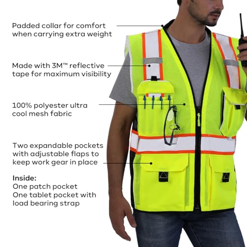 Neopelta Reflective Safety Vest Yellow Mesh, Heavy Duty Vest with ID pocket, Padded Neck, Made with 3M™ Reflective Material, Yellow 3XL - Image 4