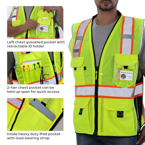 Neopelta Reflective Safety Vest Yellow Mesh, Heavy Duty Vest with ID pocket, Padded Neck, Made with 3M™ Reflective Material, Yellow 3XL - Image 3