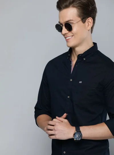 The Indian Garage Co Men Slim Fit Solid Full Sleeves Cutaway Collar Casual Shirt