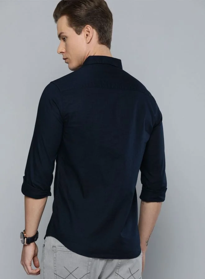 The Indian Garage Co Men Slim Fit Solid Full Sleeves Cutaway Collar Casual Shirt