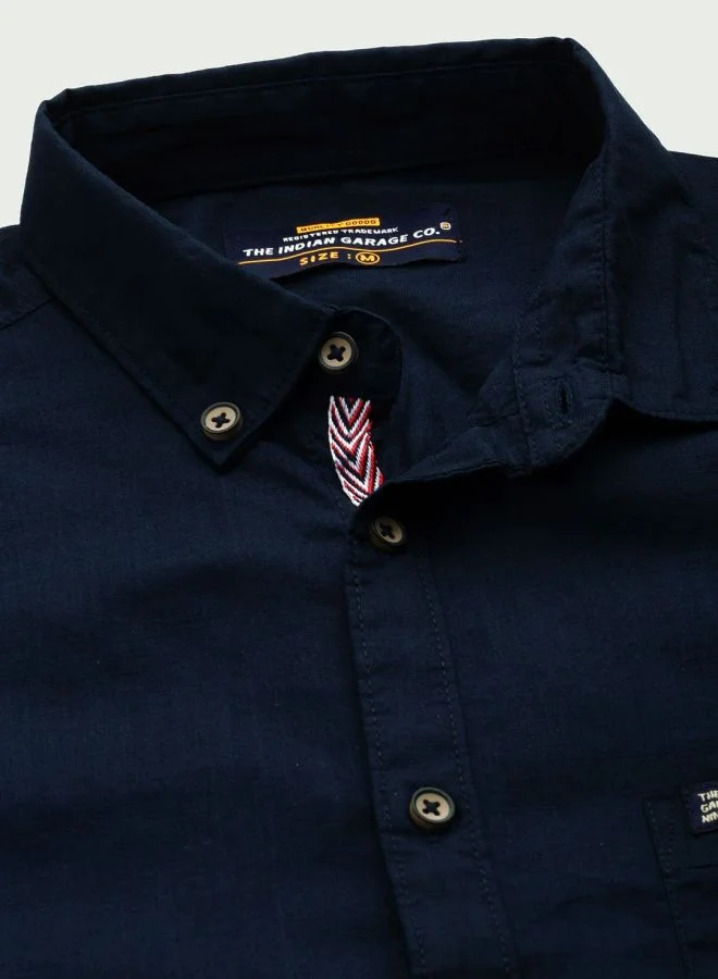 The Indian Garage Co Men Slim Fit Solid Full Sleeves Cutaway Collar Casual Shirt