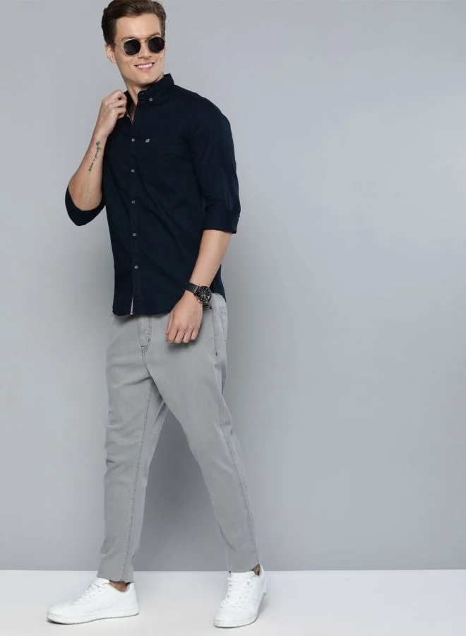 The Indian Garage Co Men Slim Fit Solid Full Sleeves Cutaway Collar Casual Shirt