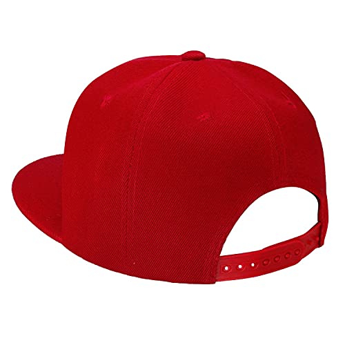 Falari Snapback Hat Cap Hip Hop Style Flat Bill Blank Solid Color Adjustable Size (One Size, 1pc Red) - Image 3