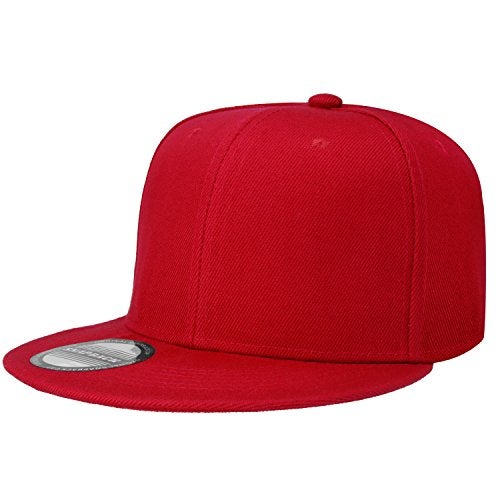 Falari Snapback Hat Cap Hip Hop Style Flat Bill Blank Solid Color Adjustable Size (One Size, 1pc Red) - Image 1
