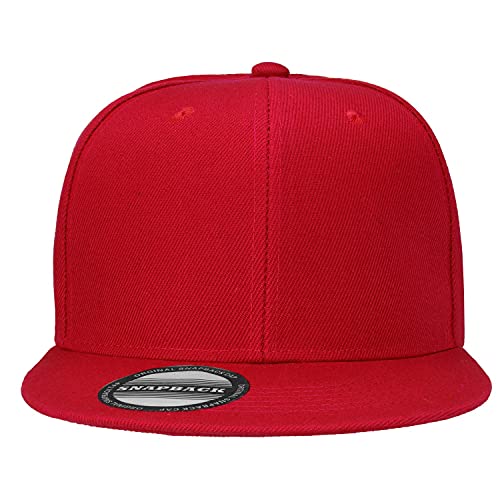 Falari Snapback Hat Cap Hip Hop Style Flat Bill Blank Solid Color Adjustable Size (One Size, 1pc Red) - Image 4