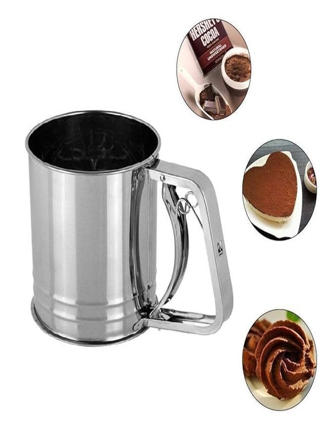 VIDORA Creation Stainless Steel Mesh Flour Sifter for Baking Double Layer Fine Mesh Baking Sifter One Hand Press Crank Sifter for Powdered Sugar Shaker Duster Flour Sieve Sifter for Baking Cake - Image 4