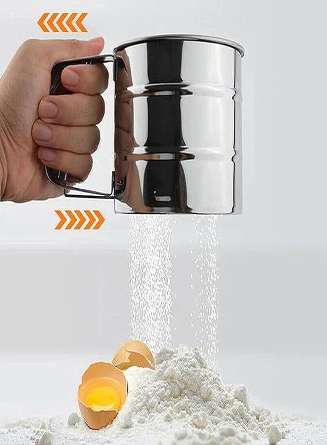 VIDORA Creation Stainless Steel Mesh Flour Sifter for Baking Double Layer Fine Mesh Baking Sifter One Hand Press Crank Sifter for Powdered Sugar Shaker Duster Flour Sieve Sifter for Baking Cake - Image 3