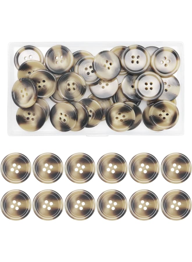 30pcs Brown Resin Sewing Coat Buttons for Craft, 1 Inch Round Buttons with Mixed Pattern, 4 Holes Round Resin Button for Sewing Vintage Buttons DIY Crafts Handmade Repair Cloth -Khaki - Image 3