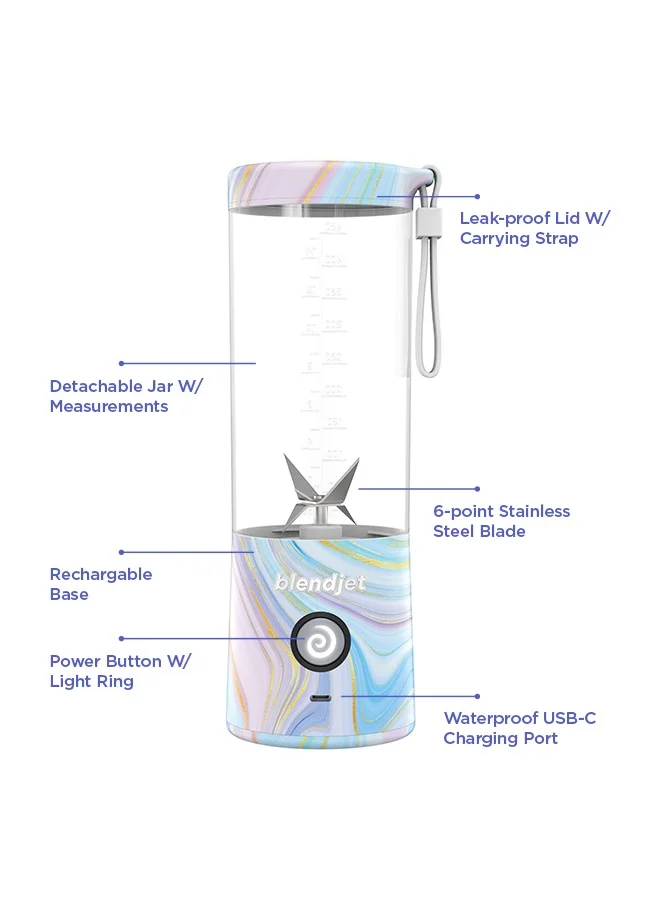 بليندجيت V2 Portable Blender Smoothie Maker, Personal Blender, Fruit Blender, Leak Proof Juicer, BPA-Free 475ml 200W Sports Bottle, USB-C Rechargeable, Ice Crusher with Stainless Steel Blades - Geode Print