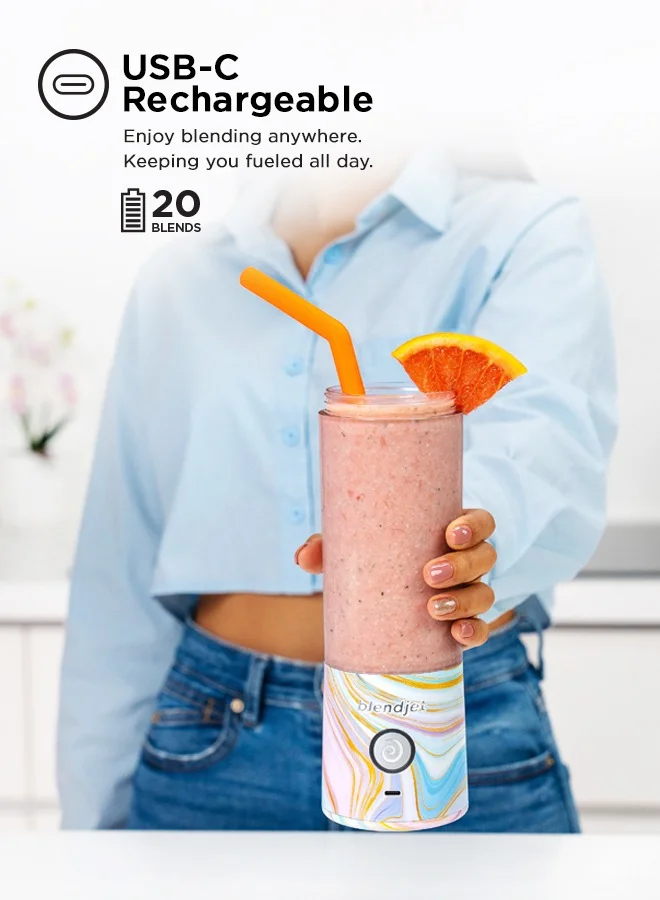 blendjet V2 Portable Blender Smoothie Maker, Personal Blender, Fruit Blender, Leak Proof Juicer, BPA-Free 475ml 200W Sports Bottle, USB-C Rechargeable, Ice Crusher with Stainless Steel Blades - Geode Print