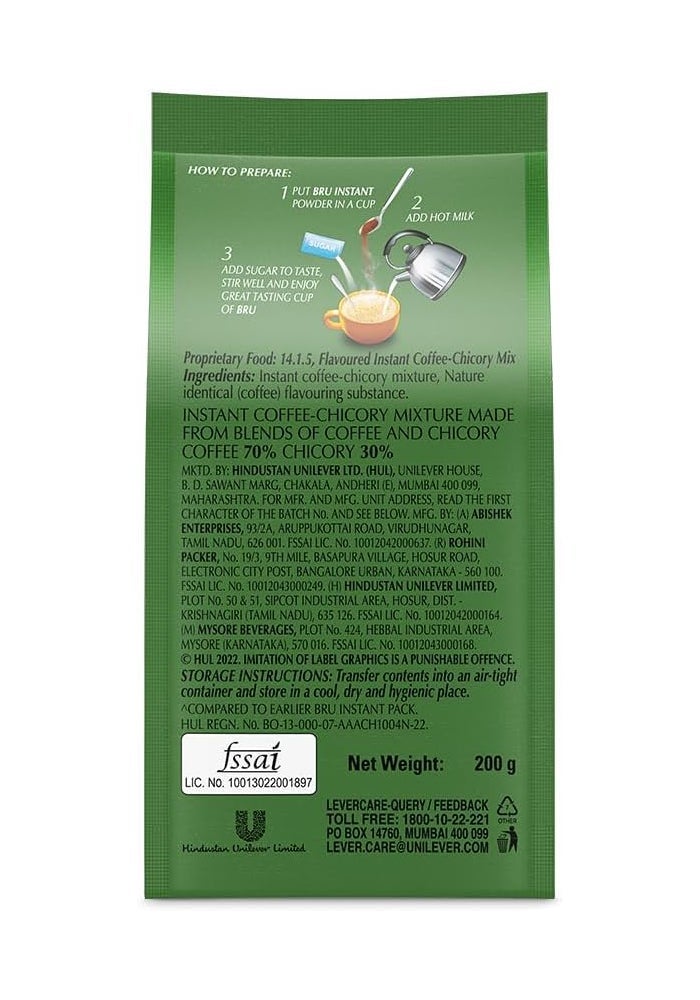 Bru Instant Coffee, Dark Roast, 200g Pouch - Flavoured Instant Coffee-Chicory Mix - Image 2