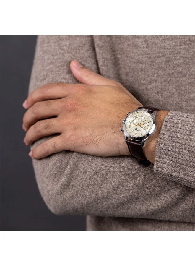Rotary  Rotary Men's Heritage Chronograph Stainless Steel Brown Leather Strap Watch - RGS10071/03 for Men | Best Price UAE