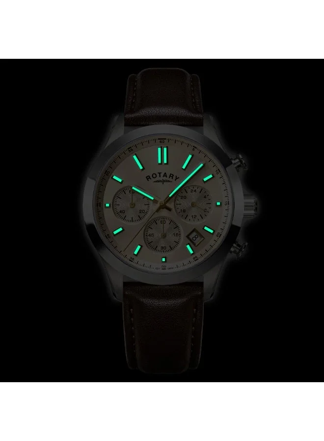 Rotary  Rotary Men's Heritage Chronograph Stainless Steel Brown Leather Strap Watch - RGS10071/03 for Men | Best Price UAE