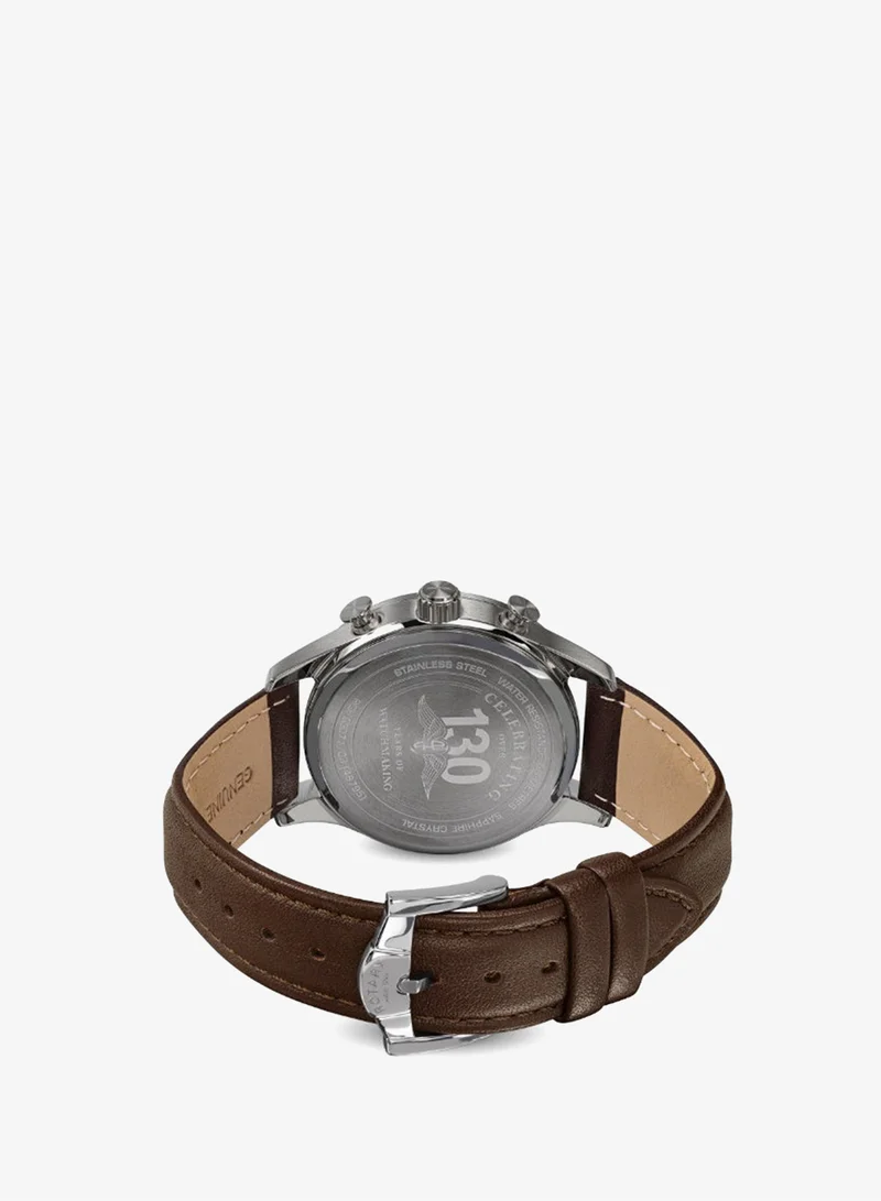 Rotary  Rotary Men's Heritage Chronograph Stainless Steel Brown Leather Strap Watch - RGS10071/03 for Men | Best Price UAE