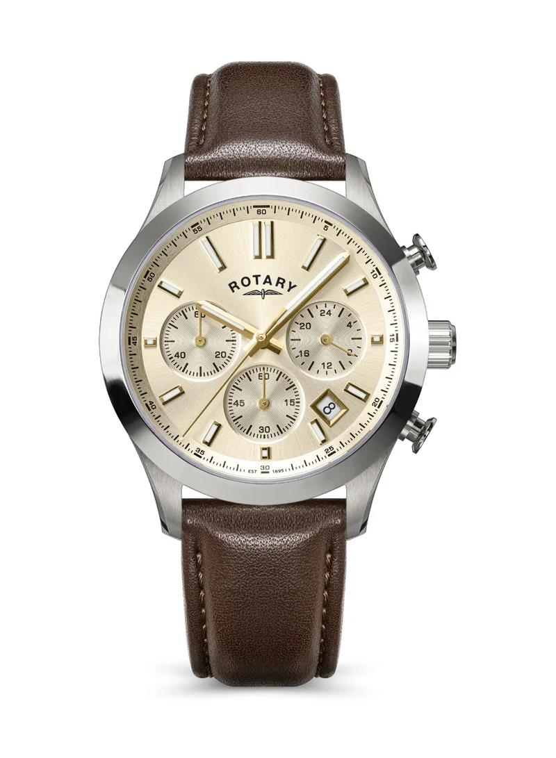 Rotary Men's Heritage Chronograph Watch, 40 mm, Champagne Dial, Brown Leather Strap
