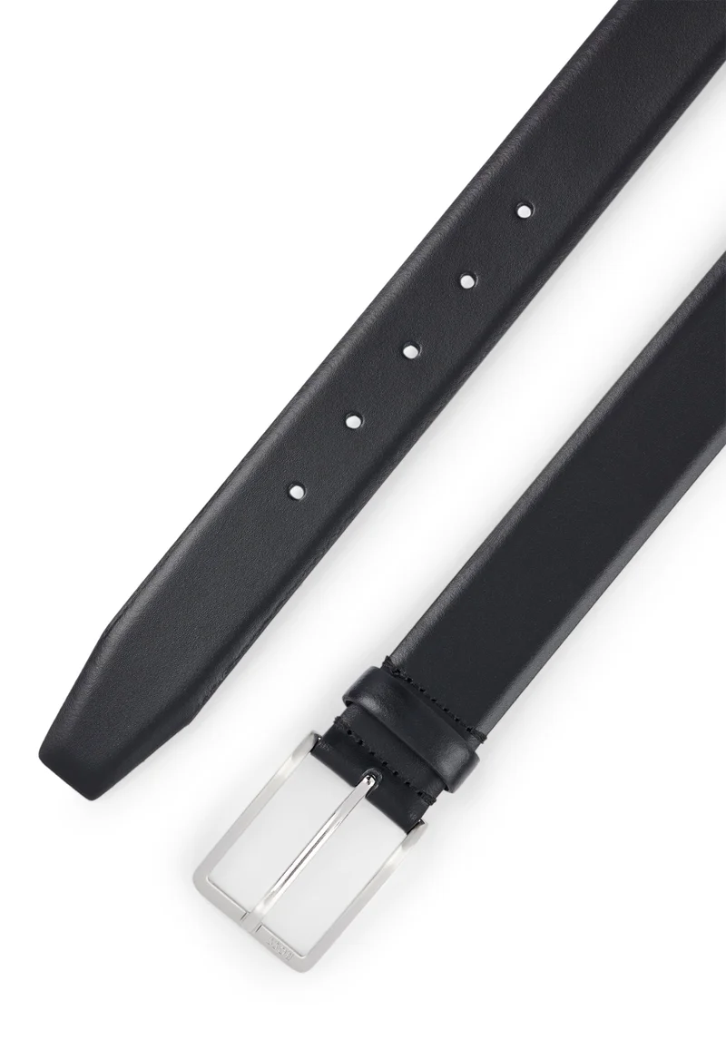 BOSS Italian-leather belt with brushed silver hardware