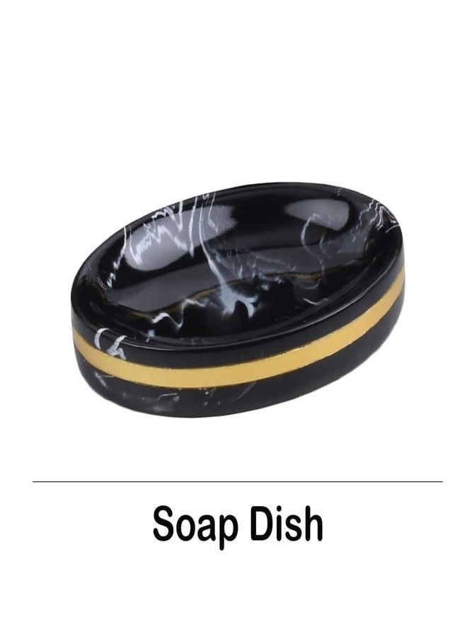 Jung Ford 5-Piece Bathroom Counter Top Accessory Set - Dispenser for Liquid Soap or Lotion, Soap Dish, 2 Tumblers and Toothbrush Holder, Marble Pattern Resin (Classic Black) - Image 5
