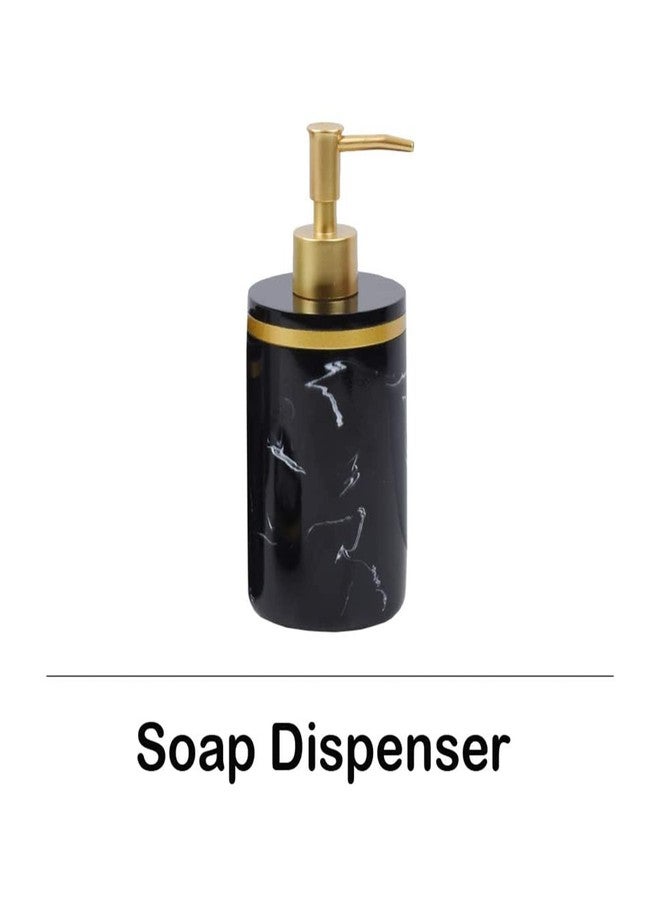 Jung Ford 5-Piece Bathroom Counter Top Accessory Set - Dispenser for Liquid Soap or Lotion, Soap Dish, 2 Tumblers and Toothbrush Holder, Marble Pattern Resin (Classic Black) - Image 3