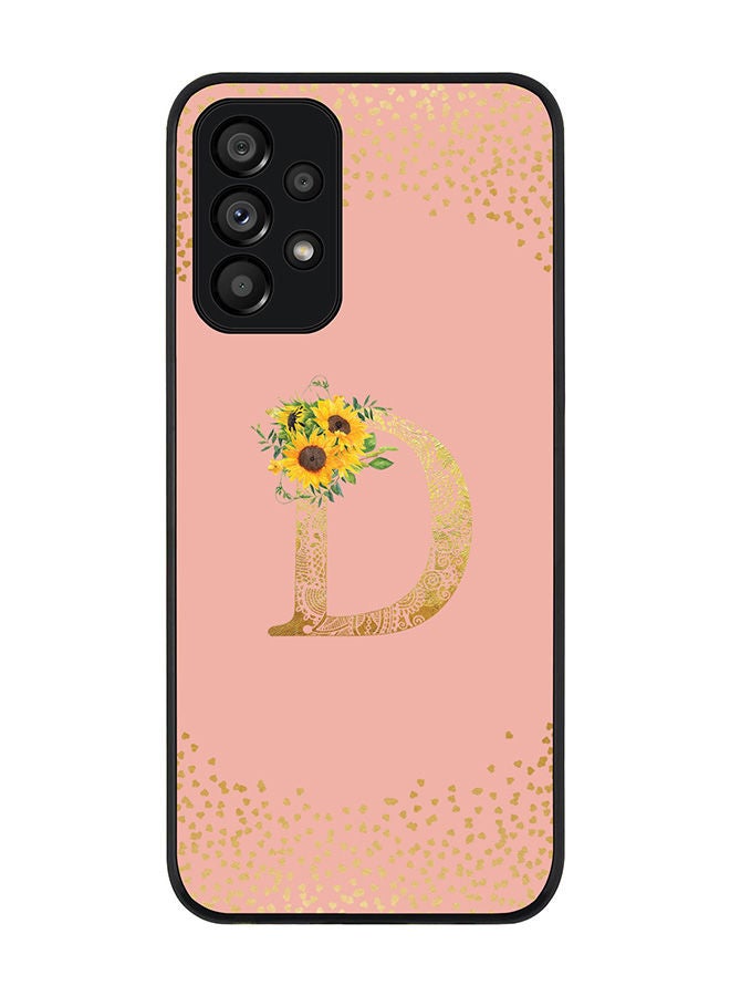 Stylizedd Rugged Black edge case for Samsung Galaxy A73 5G Slim fit Soft Case Flexible Rubber Edges Anti Drop TPU Gel Thin Cover - Custom Monogram Initial Letter Floral Pattern Alphabet - D (Rose Pink ) - Image 1